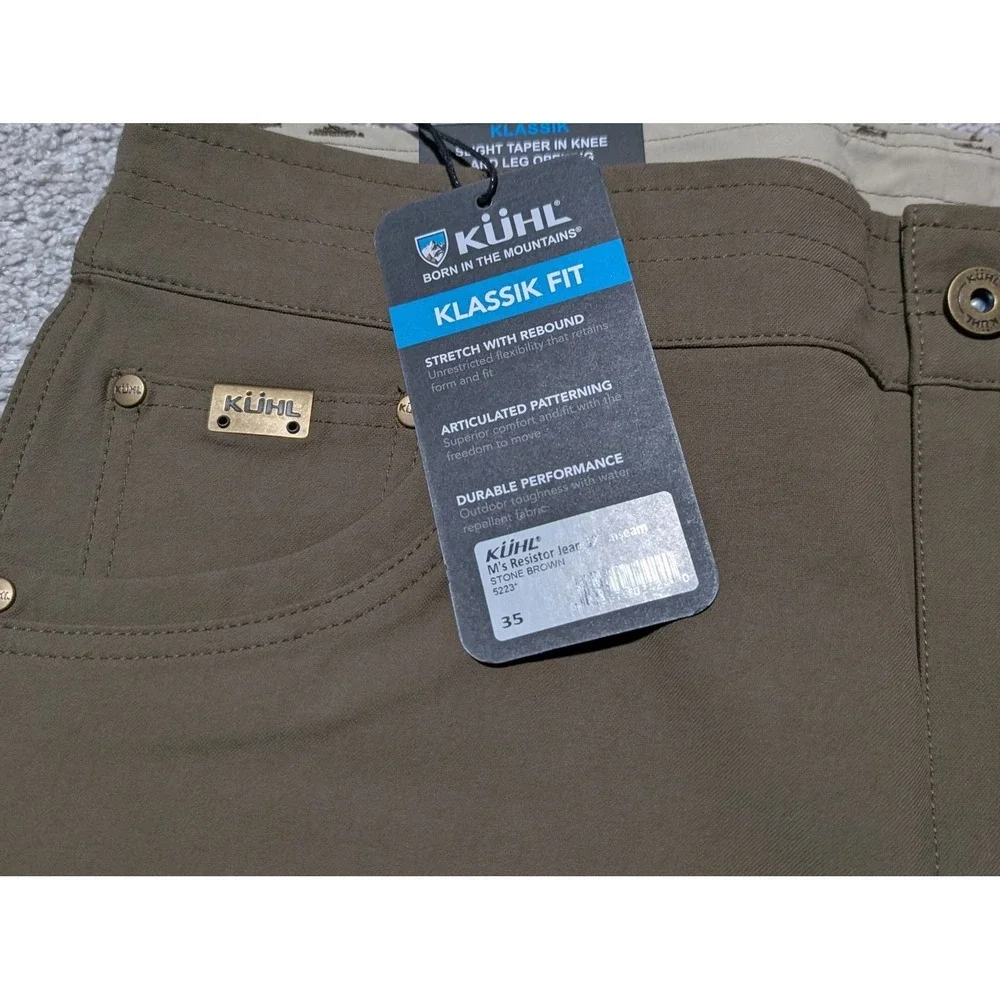 KUHL Resistor Jean Men 35x32 Stone Brown Klassik Fit Stretch Hiking Outdoor Pant